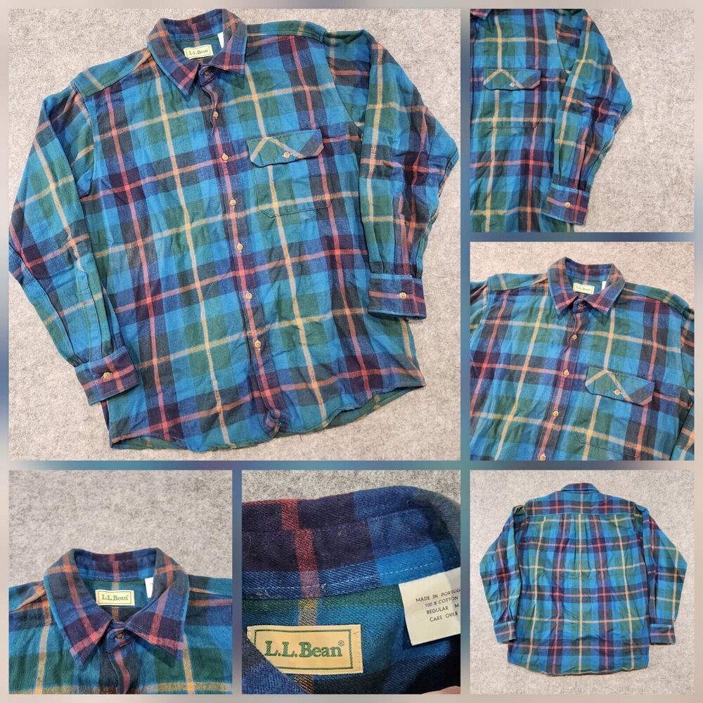 VTG 90s LL Bean Mens M Medium 100% Cotton Plaid Button Up‎ Long Sleeve Shirt
